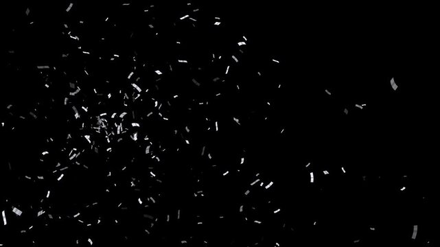  silver metallic confetti particles explosion isolated alpha channel loopable animation, metal birthday party and anniversary celebration video social media overlay motion design element