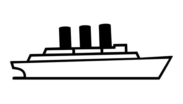 Clean flat vector line icon of a cruise ship, perfect for travel agency pages, vacation packages, harbor maps, and maritime tour designs.