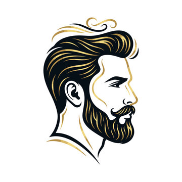 Stylish man with beard and pompadour hairstyle profile.