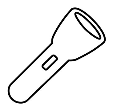 Clean flat vector line icon of a simple flashlight, suitable for emergency instructions, outdoor equipment menus, camp checklists, and rescue themes.