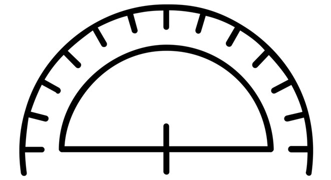 A clean flat vector line icon showing a protractor with degree marks, suitable for engineering tutorials, school worksheets, or measurement menus.