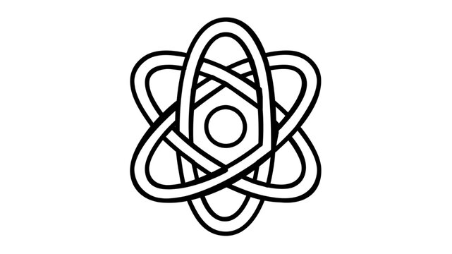 A clean flat vector line icon featuring a simple atom mark for chemistry resources, science presentations, and modern learning platforms.