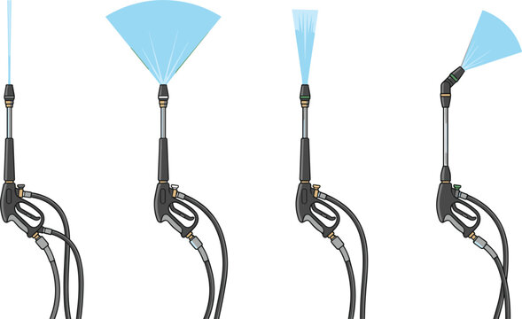 Pressure Washer Gun Nozzle Spray Pattern Vector Set for Car Wash Commercial Cleaning and Power Washing Services