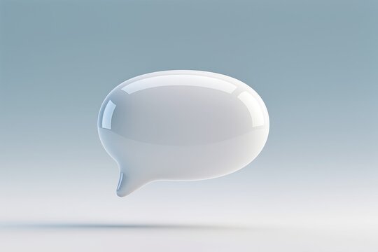 Glossy white 3D oval speech bubble icon on blue minimalist background