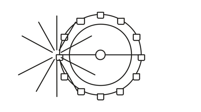 Clean flat vector line icon showing a ferris wheel attraction, useful for carnival schedules, park navigation, and leisure app interfaces.
