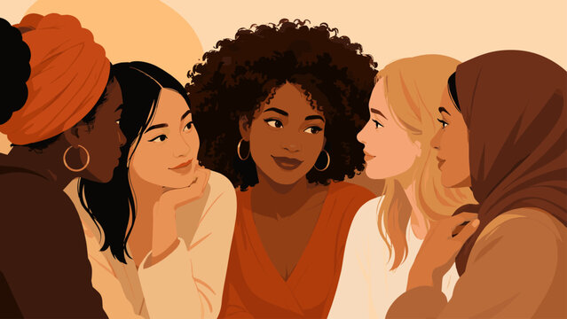 Diverse group of women in close-up conversation, sharing ideas and stories