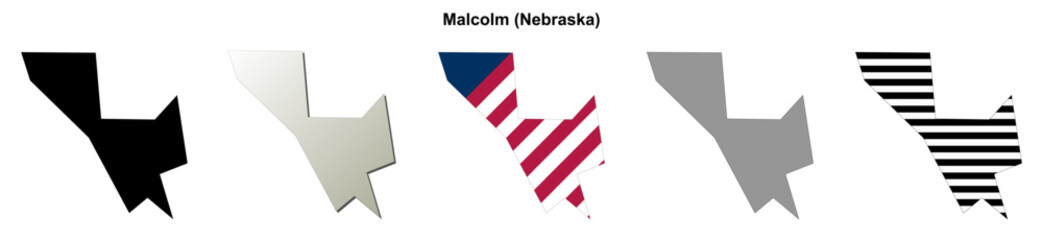 Obraz premium Malcolm (Nebraska) blank outline map set