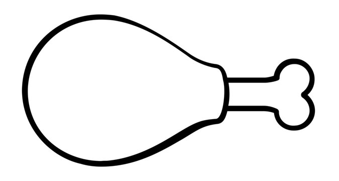 Minimal clean flat vector line icon showing a chicken drumstick for meal planners, grocery labels, catering lists, or casual dining graphics.