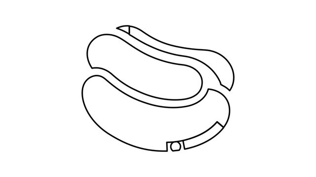 Minimal clean flat vector line icon of a hot dog, designed for barbecue invitations, casual dining menus, food delivery categories, and snack signage.