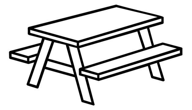 Simple flat vector line icon of a picnic table, useful for park maps, campsite booking interfaces, outdoor venue signs, and cookout layouts.