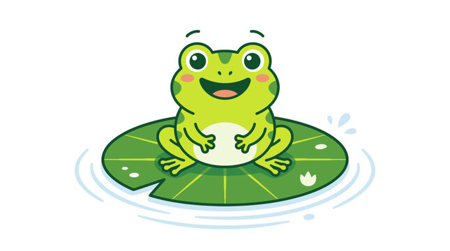 Smiling Green Frog on Lily Pad.