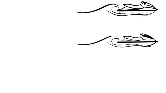 Clean flat vector line icon featuring a jet ski in simple strokes, perfect for marina directories, coastal activity guides, rentals, and thrill ride ads.