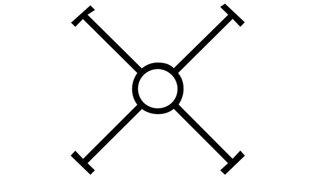 Clean flat vector line icon of a rotating garden sprinkler, suited for water management, landscaping guides, irrigation planning, and yard tools.
