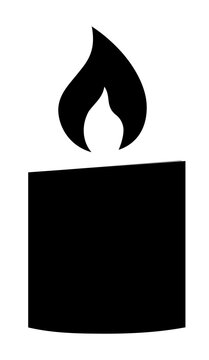 Clean flat vector line icon of a single candle flame, suitable for wellness branding, memorial notices, spa labels, and calm decorative layouts.