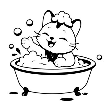 Cat sitting in a bathtub with bubbles.
