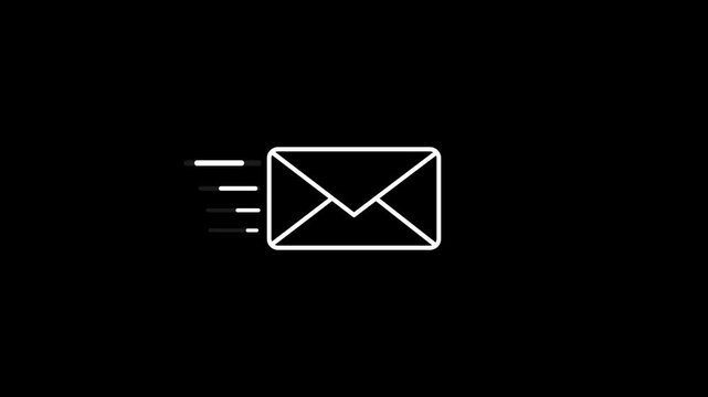 Minimalist animated envelope sending email concept on black background, motion animation digital communication