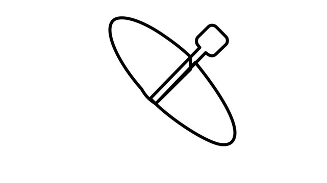A clean flat vector line icon showing a compact satellite dish, useful for wireless communication, signal coverage, and tech interface design.