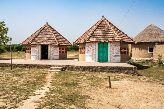 Traditional Khavda village in the Rann of Kutch desert in Gujarat