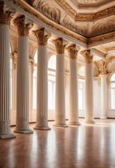 Fototapeta premium Ornate pillars and intricate ceiling in grand ballroom interior