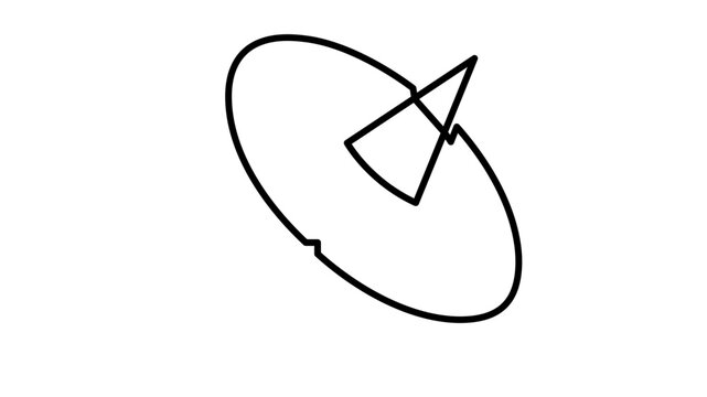 A clean flat vector line icon of a satellite dish with a minimal tech feel for data links, streaming platforms, and remote signal menus.