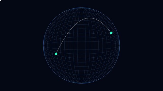 Abstract digital globe with connecting data nodes and arc motion path for global network communication and technology animation 4k background