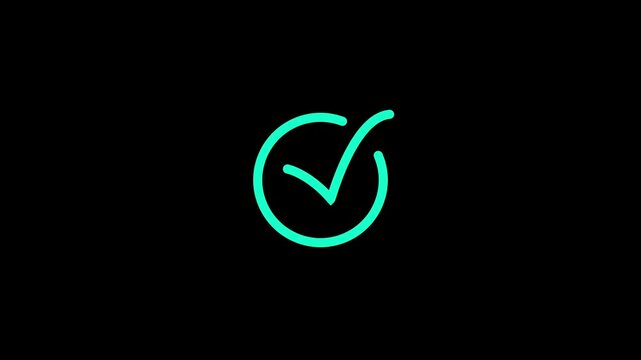 Check mark icon white color. check mark animation motion. Animated tick mark icon with circle loading animated on a black background.
