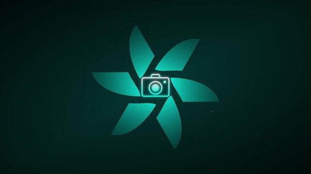 media camera photography icon on cyan shutter blade animation