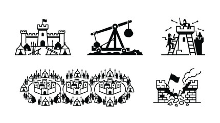 Fototapeta premium Set of Medieval Castle Siege and Warfare Icons
