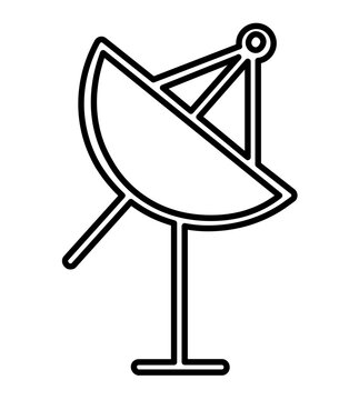 Minimal clean flat vector line icon showing a satellite dish antenna, ideal for wireless service maps, broadcast controls, and tech menus.