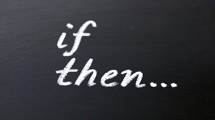 Fototapeta premium Conceptual depiction of logical programming with 'if then' written in white chalk on a dark blackboard background, ready for text inclusion