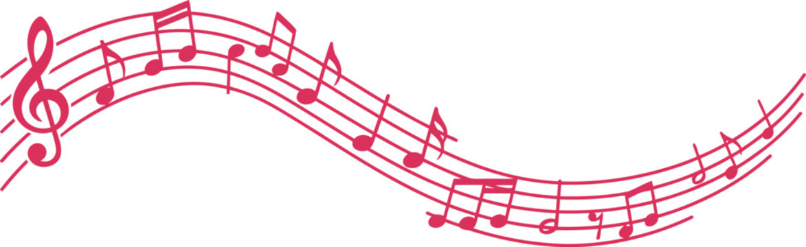 Musical Staff With Various Melodic Notes- Flowing In A Decorative Wavy Composition