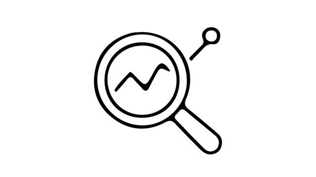 Magnifying glass analyzing graph icon, data analysis symbol