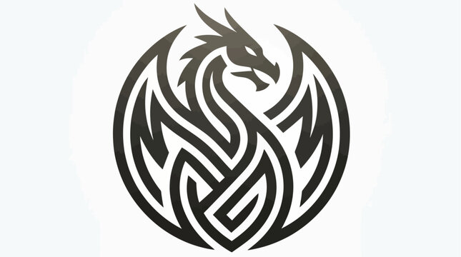 Dragon illustration with Celtic knot design on a white background