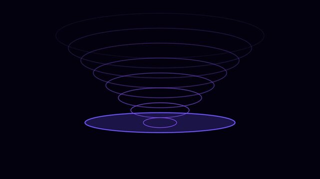 Abstract purple neon vortex circles rotating in dark space, futuristic digital tunnel motion animation 4k background