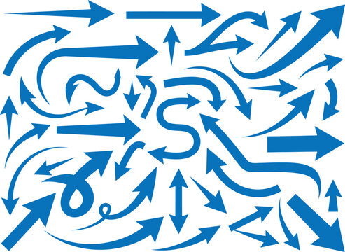 Blue Swirling Arrows Vector Chaotic Direction Flow Abstract Pattern