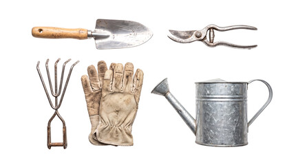 Set of Vintage Gardening Tools on White Background © HOAI PHAM