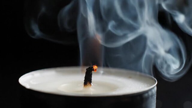 Single Candle Flame Flickering Softly in Dark Room Background