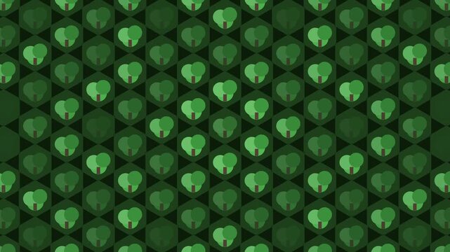 Green forest hexagon pattern motion background: abstract nature geometric loop animation 4k