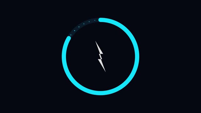 Minimalist blue loading circle animation with lightning bolt for tech interface 4k progress