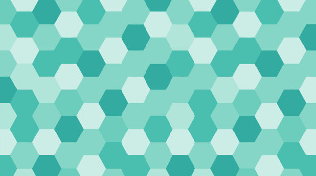 Seamless geometric hexagon tessellation pattern in soothing cool mint and teal shades, modern abstract background with overlapping polygon shapes, contemporary decorative surface design in refreshing