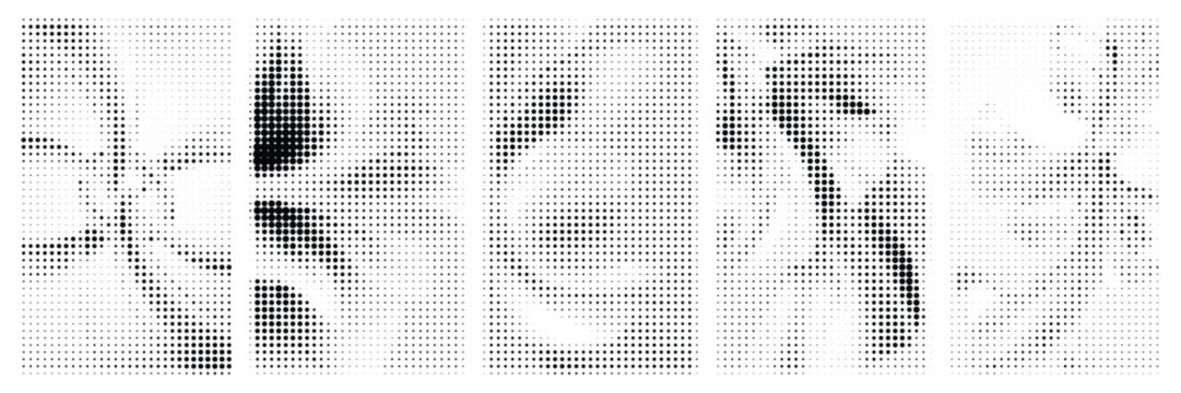 Set of abstract halftone patterns, black and white dotted backgrounds, vector design elements for graphic design, posters, banners, and textures
