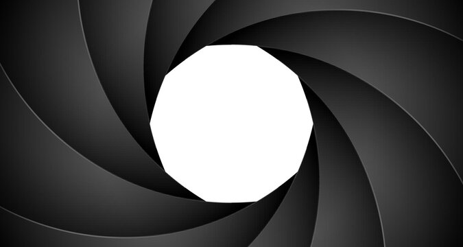 Camera shutter aperture background with dark black focus circle cinema lens frame graphic design element