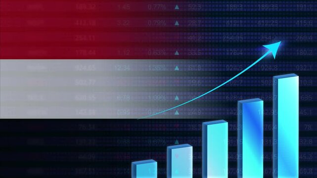 Yemen economy growth concept background.Yemeni stock exchange.Yemen flag with stock market graph and bar