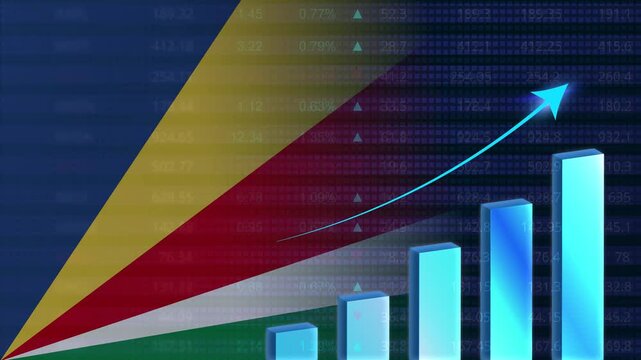 Seychelles economy growth concept background.Seychelles stock exchange.Seychelles flag with stock market graph and bar