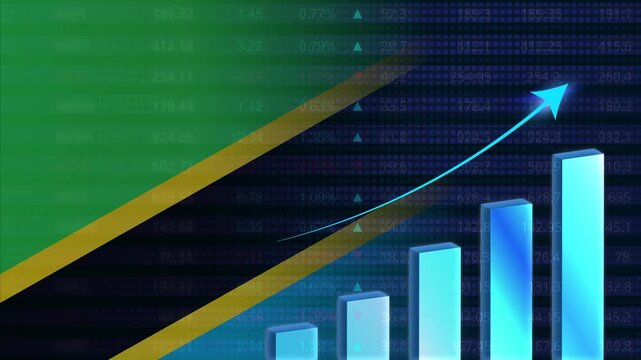 Tanzania economy growth concept background.Tanzanian stock exchange.Tanzania flag with stock market graph and bar