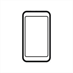 Fototapeta premium Simple black and white line art vector icon of a mobile smartphone device