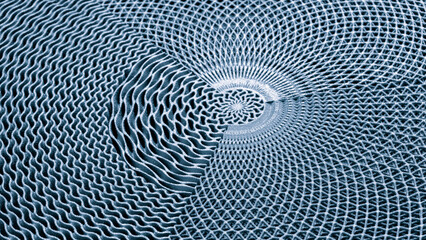 Close-up of a 3D-printed industrial metal component with complex matrix mesh structure. textured metal background was created using additive manufacturing © Aleksandr Matveev