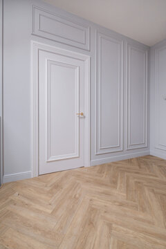 long empty corridor in interior of entrance hall of modern apartments, office or clinic