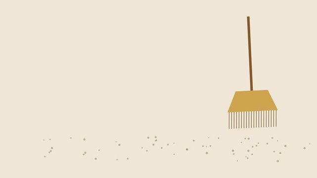 Animated broom sweeping dust particles: minimalist cleaning concept for housekeeping and home maintenance projects animation 4k