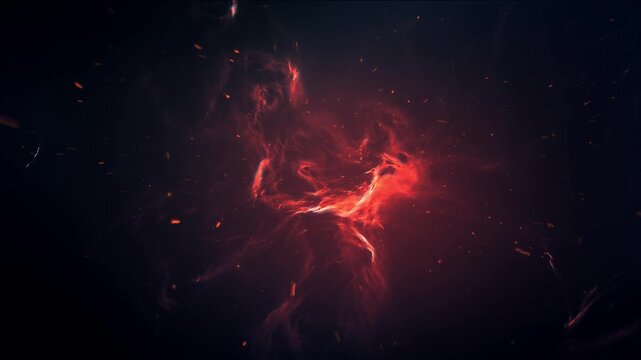 deep fire lava cave,  fire ember particles flow, volcano terrain, loop background